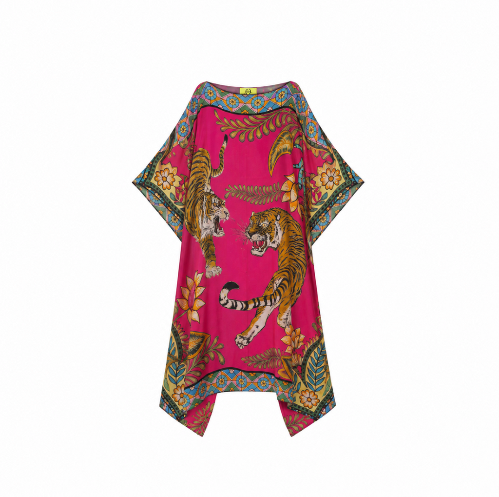 TIGER & JUNGLE SILK TUNIC - PINK