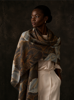 FLORALEEN CASHMERE SCARF - COMPOST