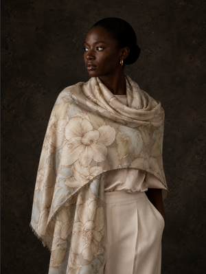 FLORALEEN CASHMERE SCARF - TAUPE