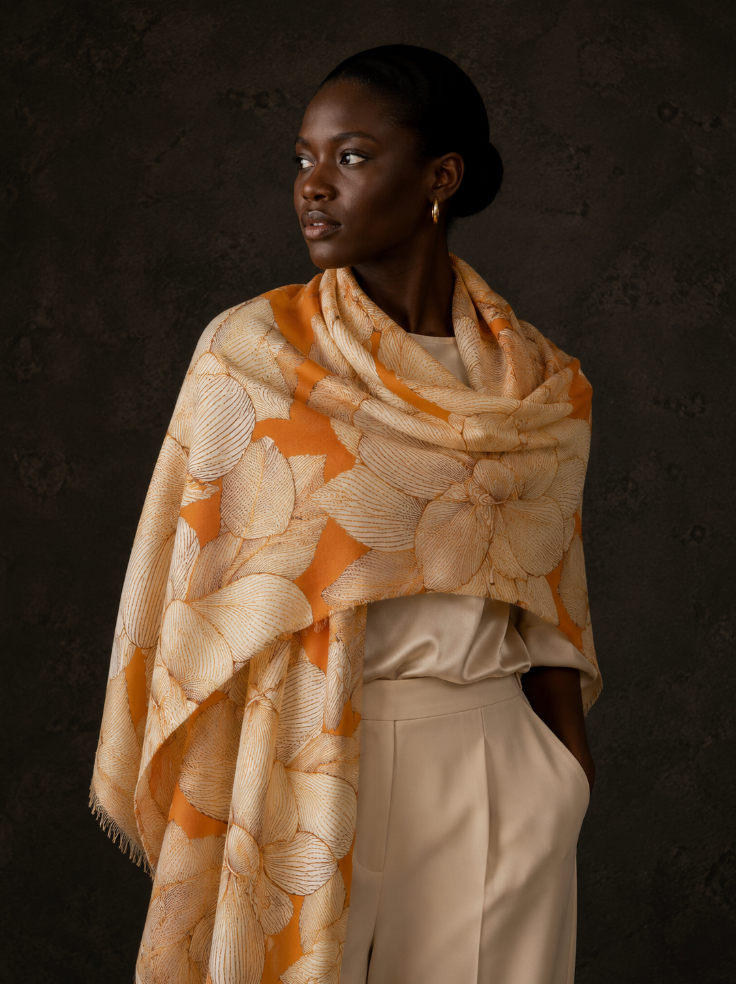 FLORALEEN CASHMERE SCARF - GOLD