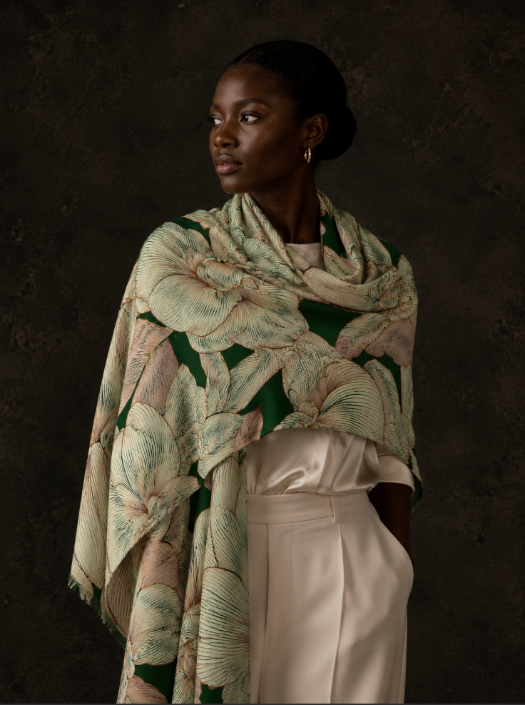 FLORALEEN CASHMERE SCARF FOREST