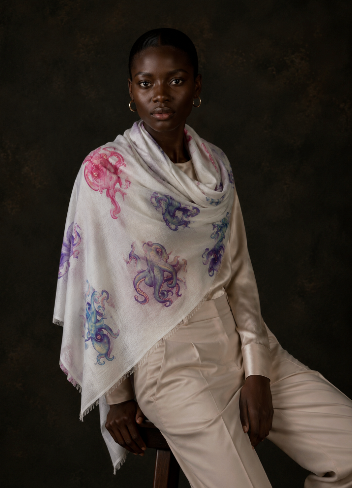 OCTOPUS CASHMERE SCARF - OFF-WHITE