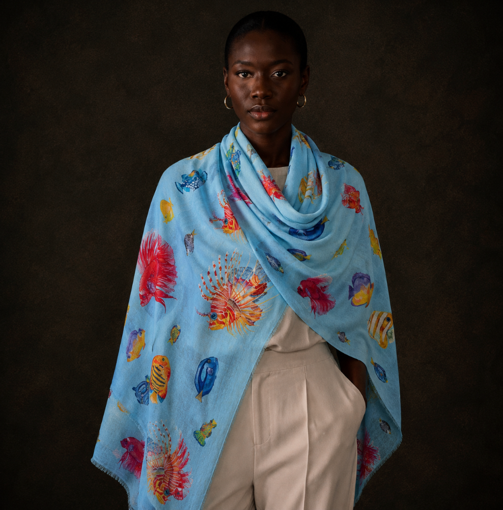 FISHTALE CASHMERE SCARF - LIGHT BLUE