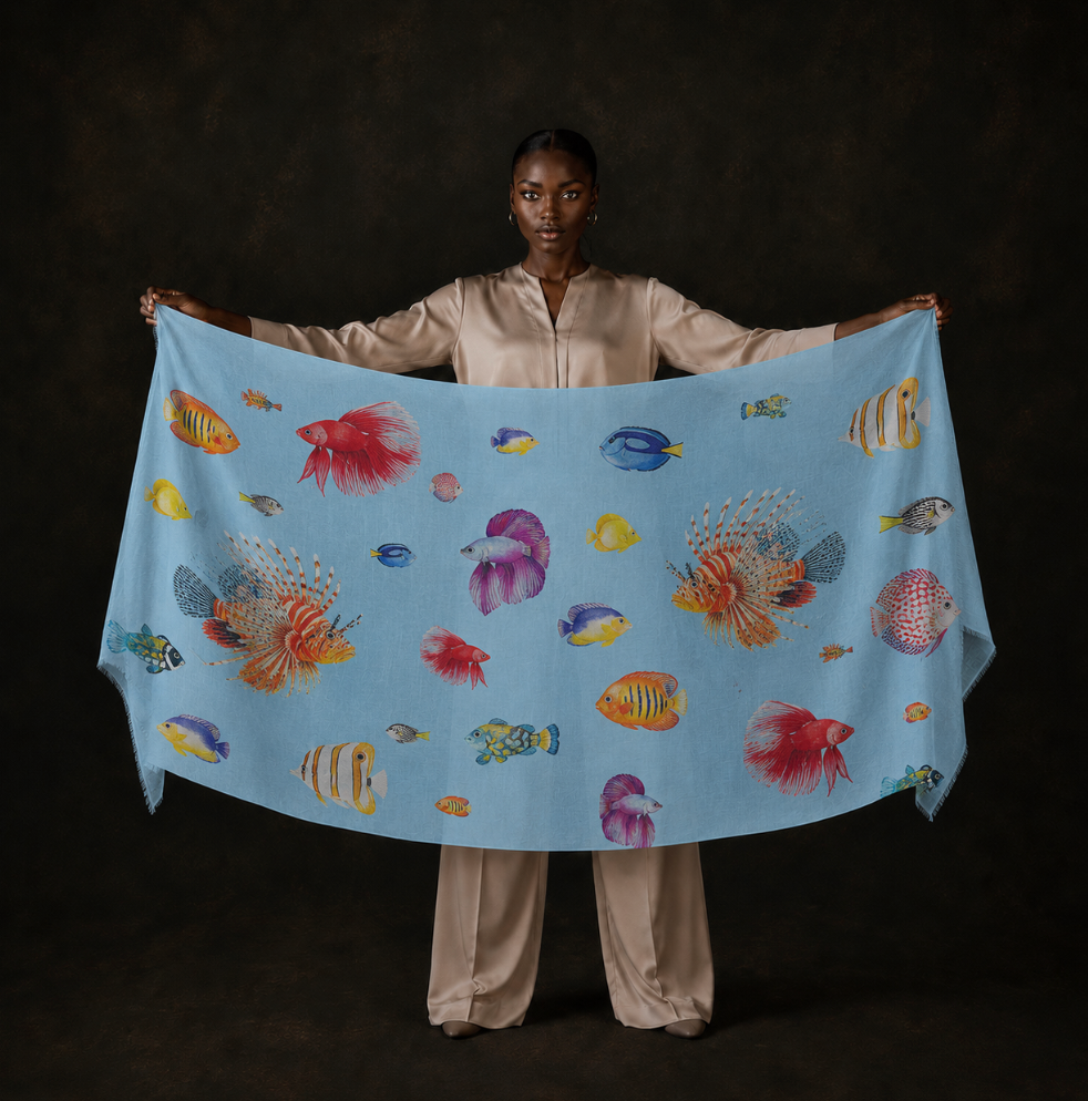 FISHTALE CASHMERE SCARF - LIGHT BLUE