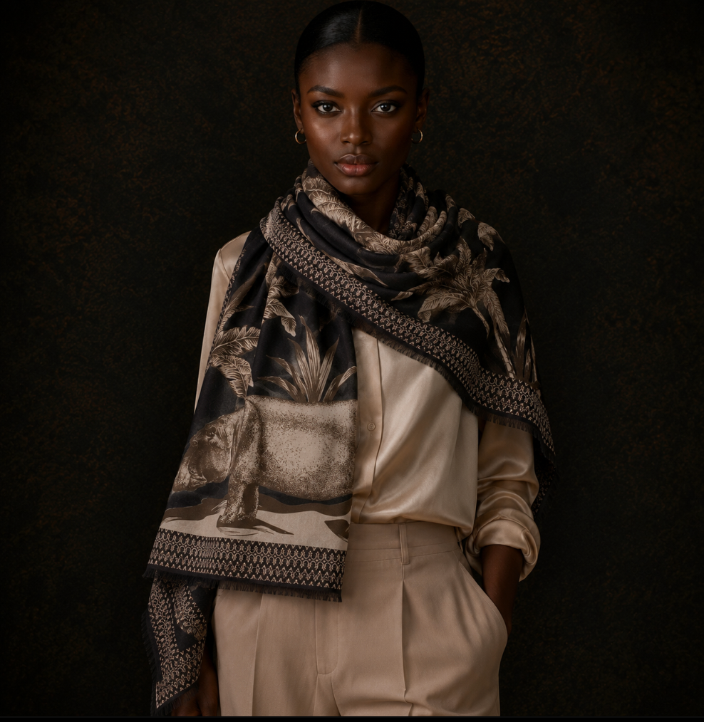 HIPPO CASHMERE SCARF - COMPOST