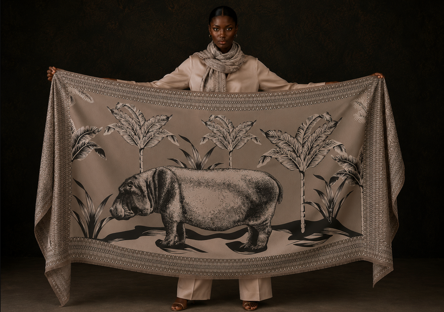 HIPPO CASHMERE SCARF - TAUPE