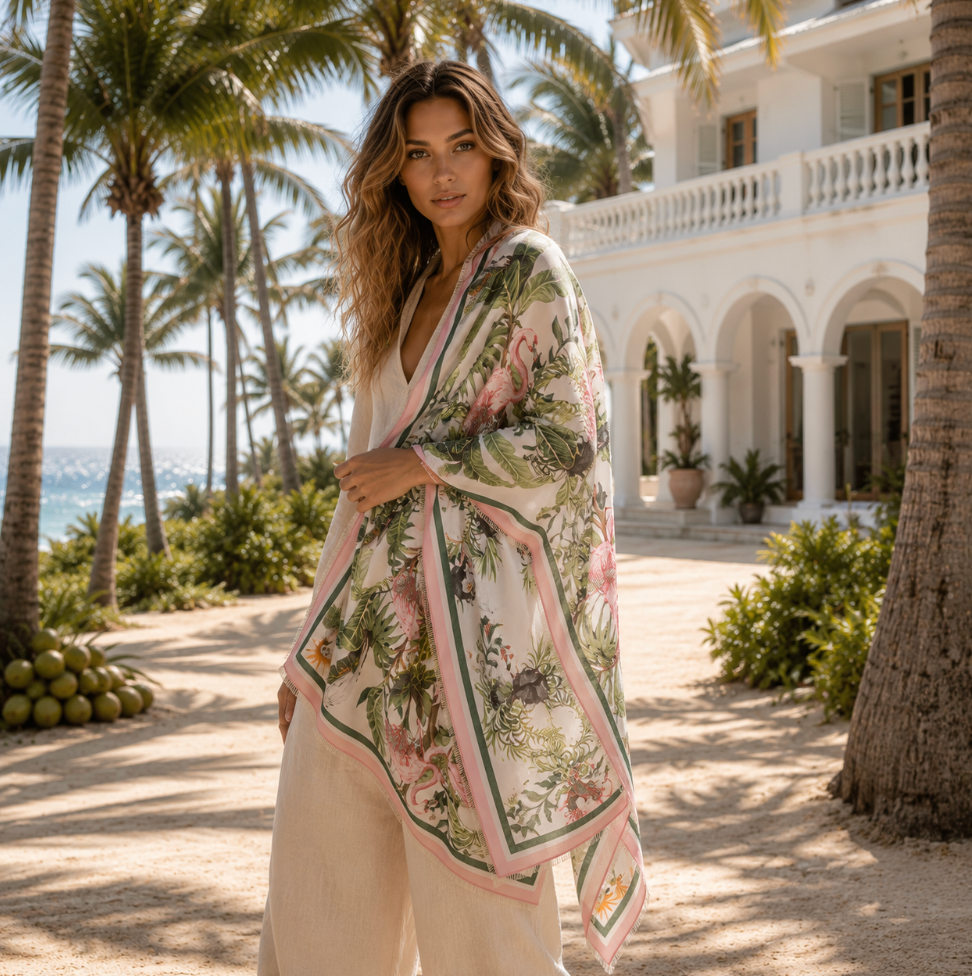 JUNGLE ANIMALS CASHMERE SCARF - white