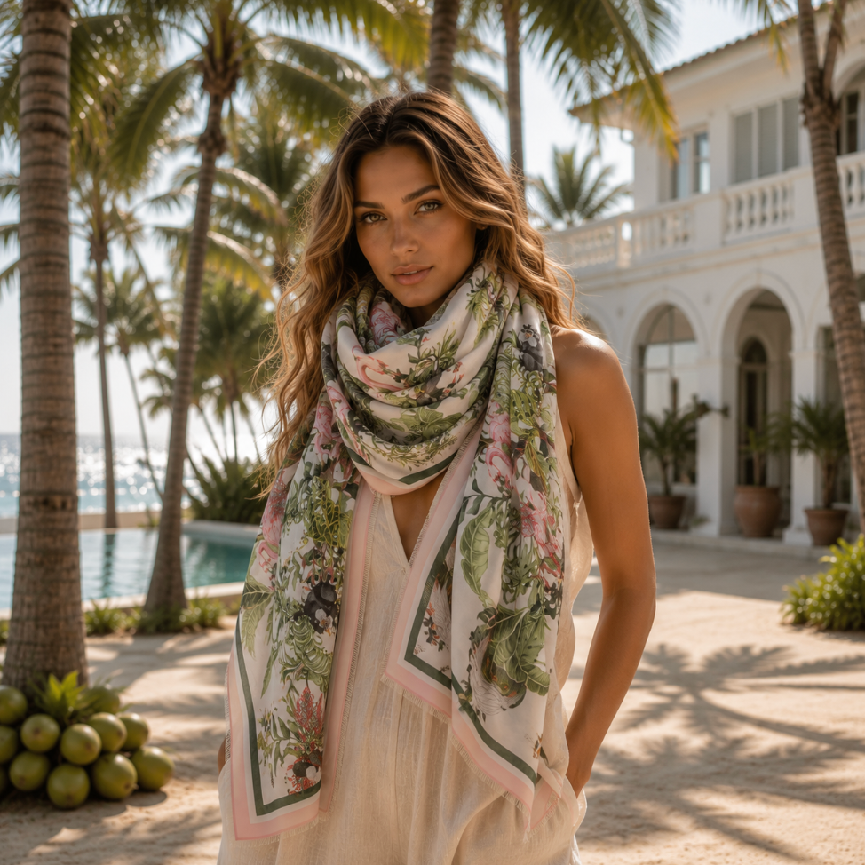 JUNGLE ANIMALS CASHMERE SCARF - white