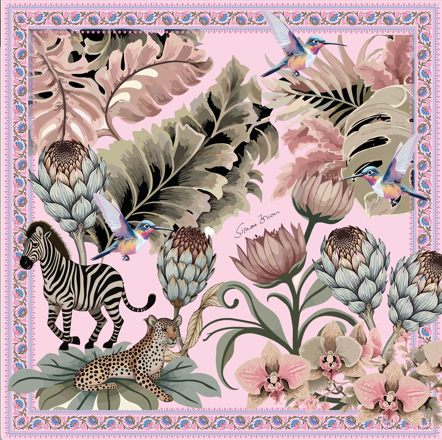 ZEBRA SILK TUNIC - LIGHT ROSE