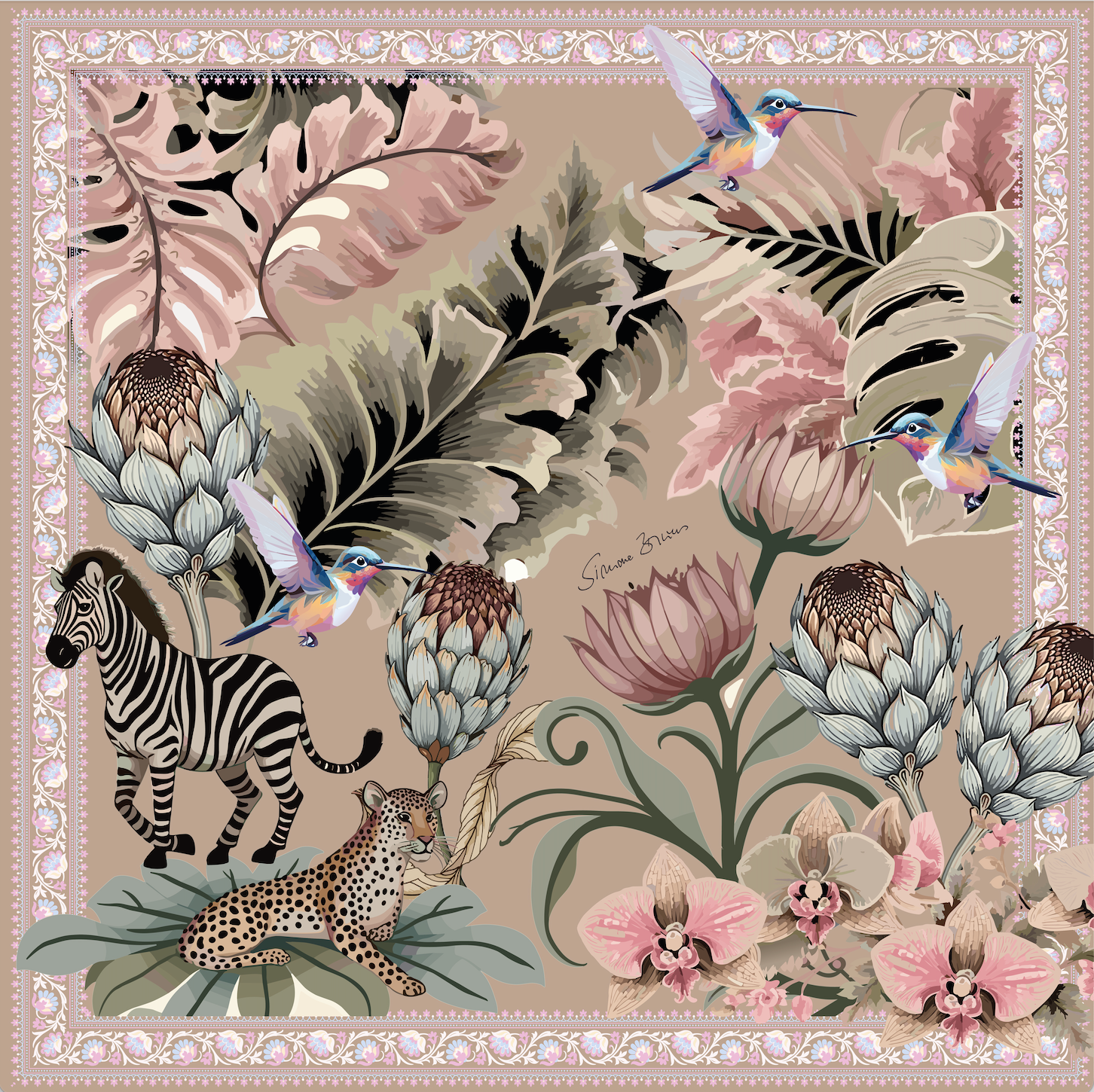 ZEBRA SILK TUNIC- TAUPE