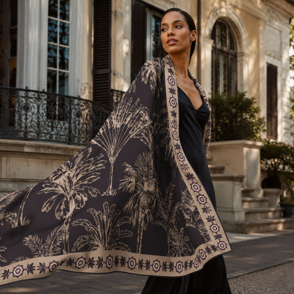 PALMLINE CASHMERE SCARF - COMPOST