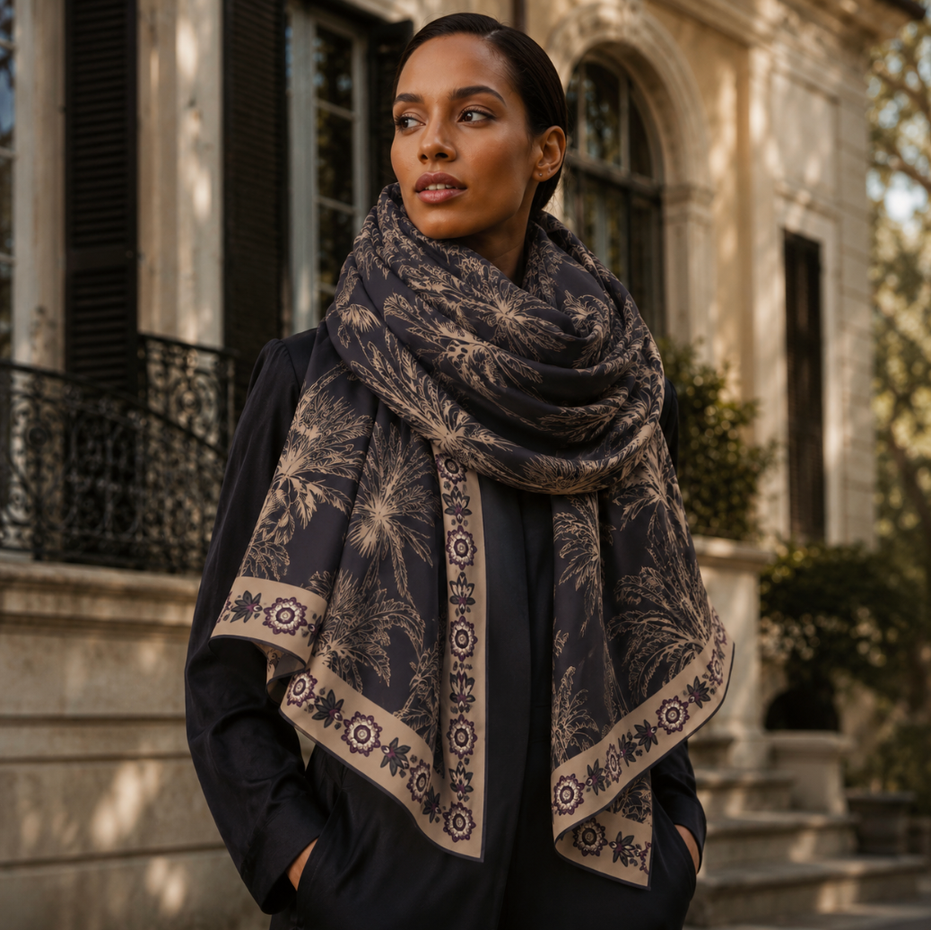 PALMLINE CASHMERE SCARF - COMPOST