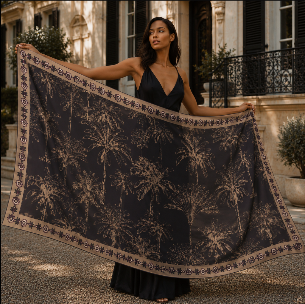 PALMLINE CASHMERE SCARF - COMPOST