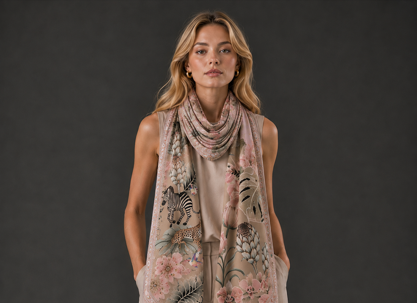 ZEBRA CASHMERE SCARF - TAUPE