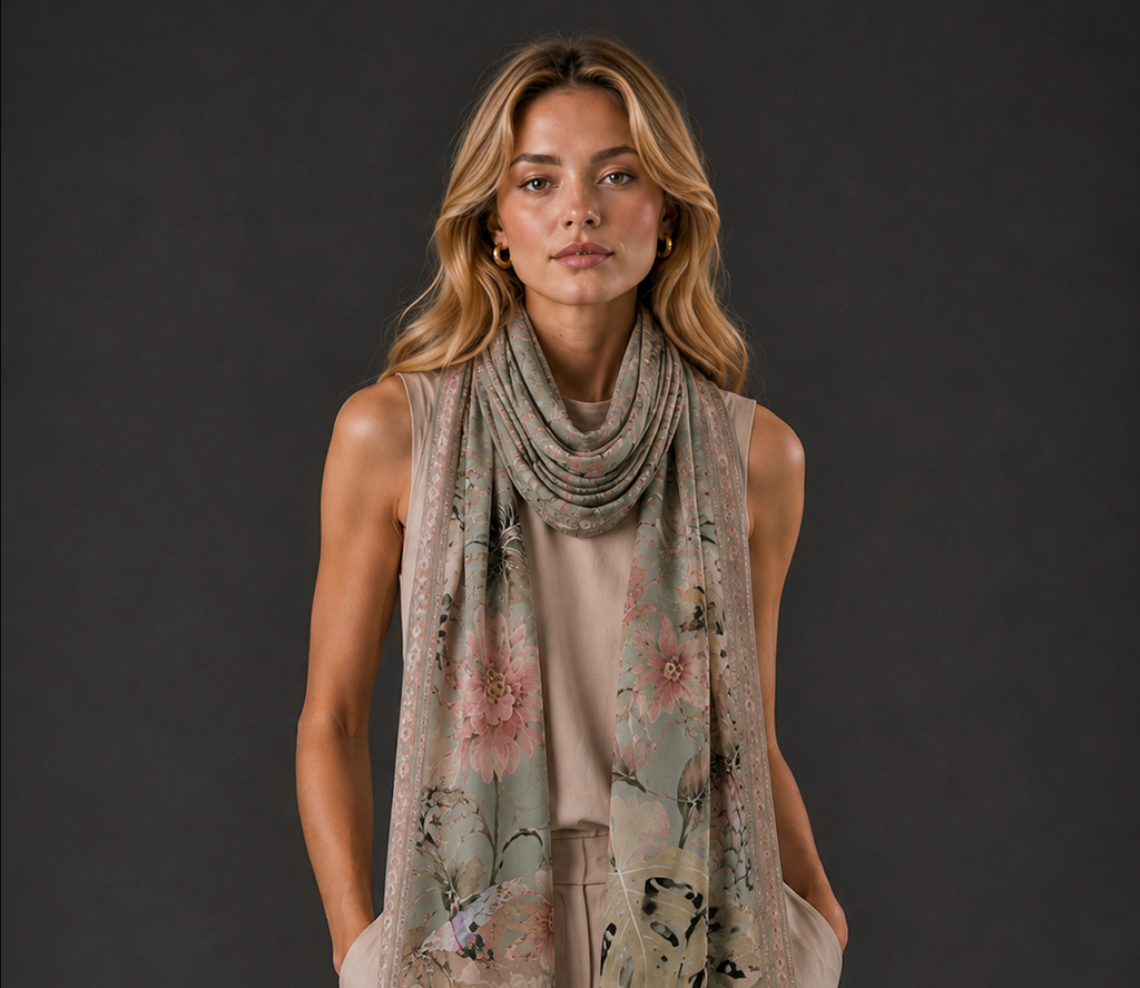 ZEBRA CASHMERE SCARF - GREEN