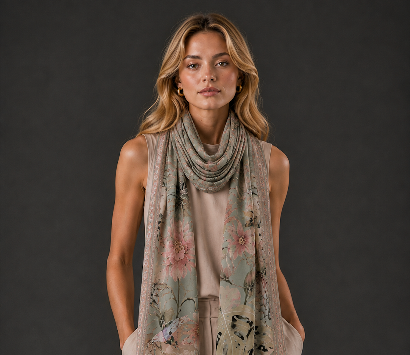 ZEBRA CASHMERE SCARF - GREEN