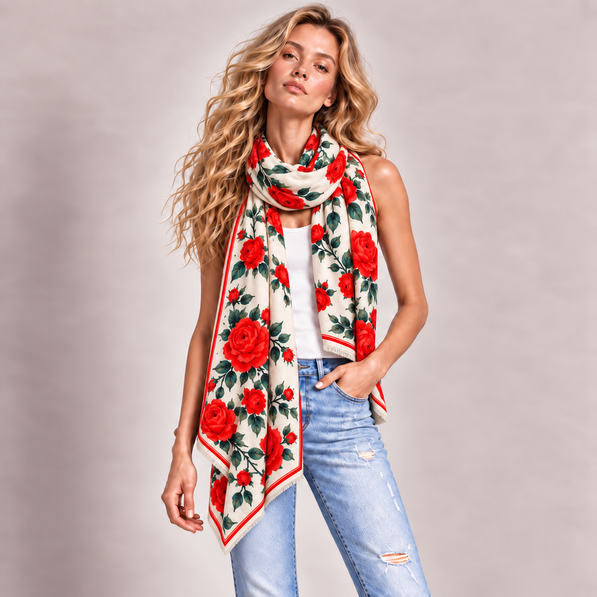 ROSALIA CASHMERE SCARF - OFF WHITE