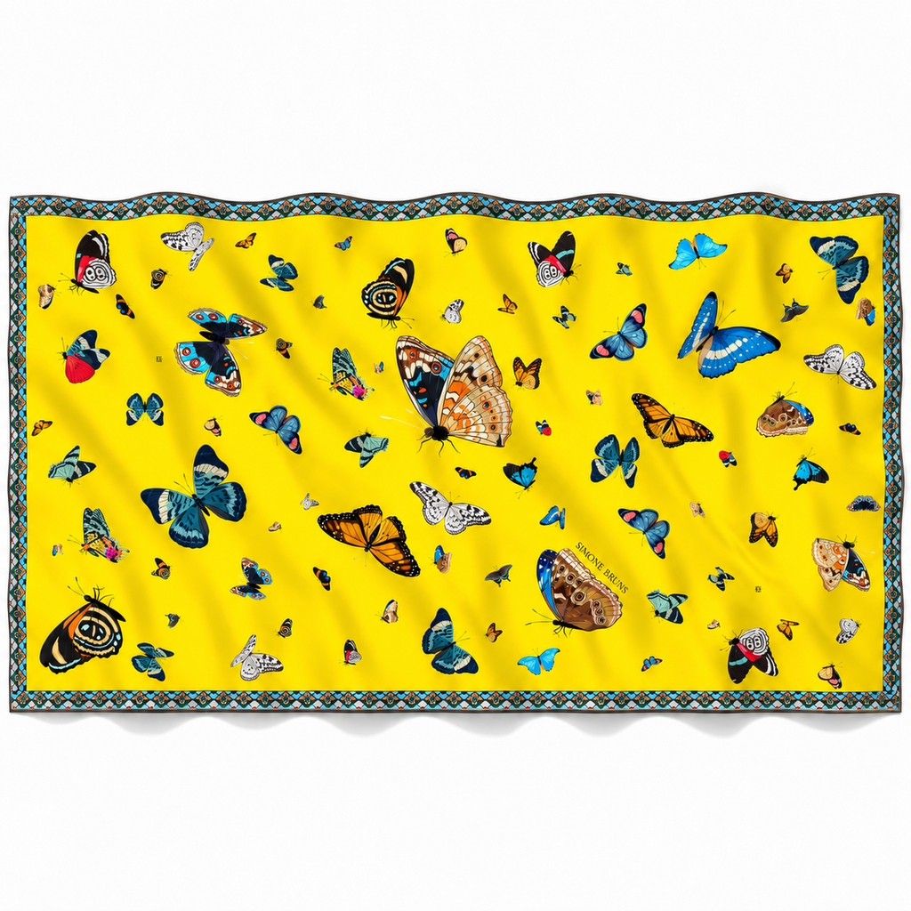 VENICE BUTTERFLY CASHMERE SCARF - YELLOW