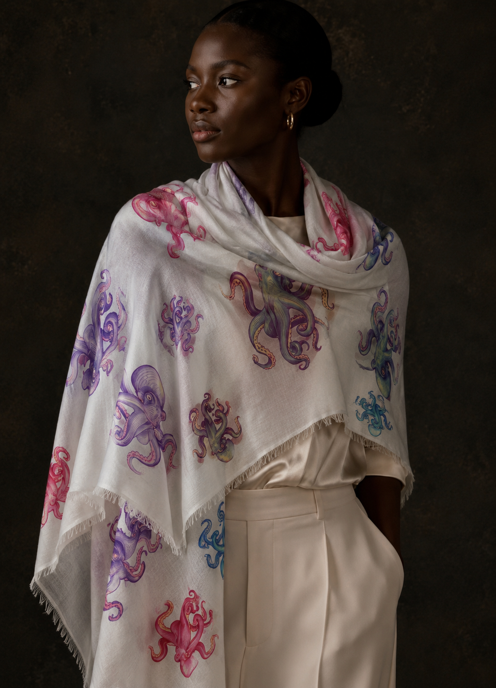 OCTOPUS CASHMERE SCARF - OFF-WHITE