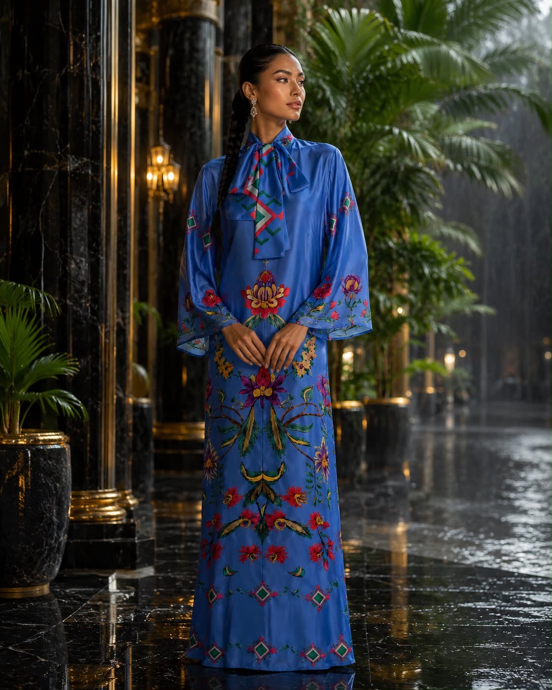 ETHNO FLORAL PRINCESS DRESS-BLUE