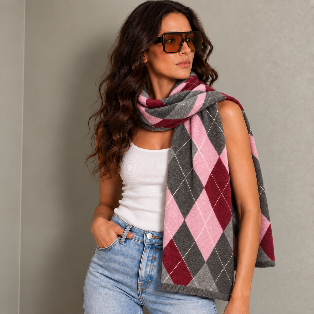 DIAMOND SCARF - GREY/BERRY