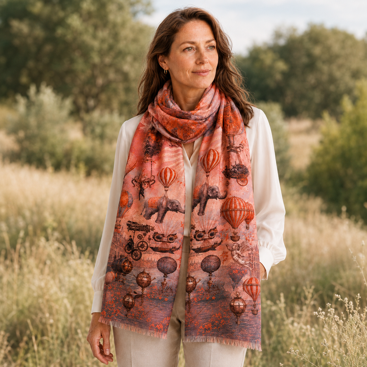FABLE DIGITAL PRINTED SCARF - red