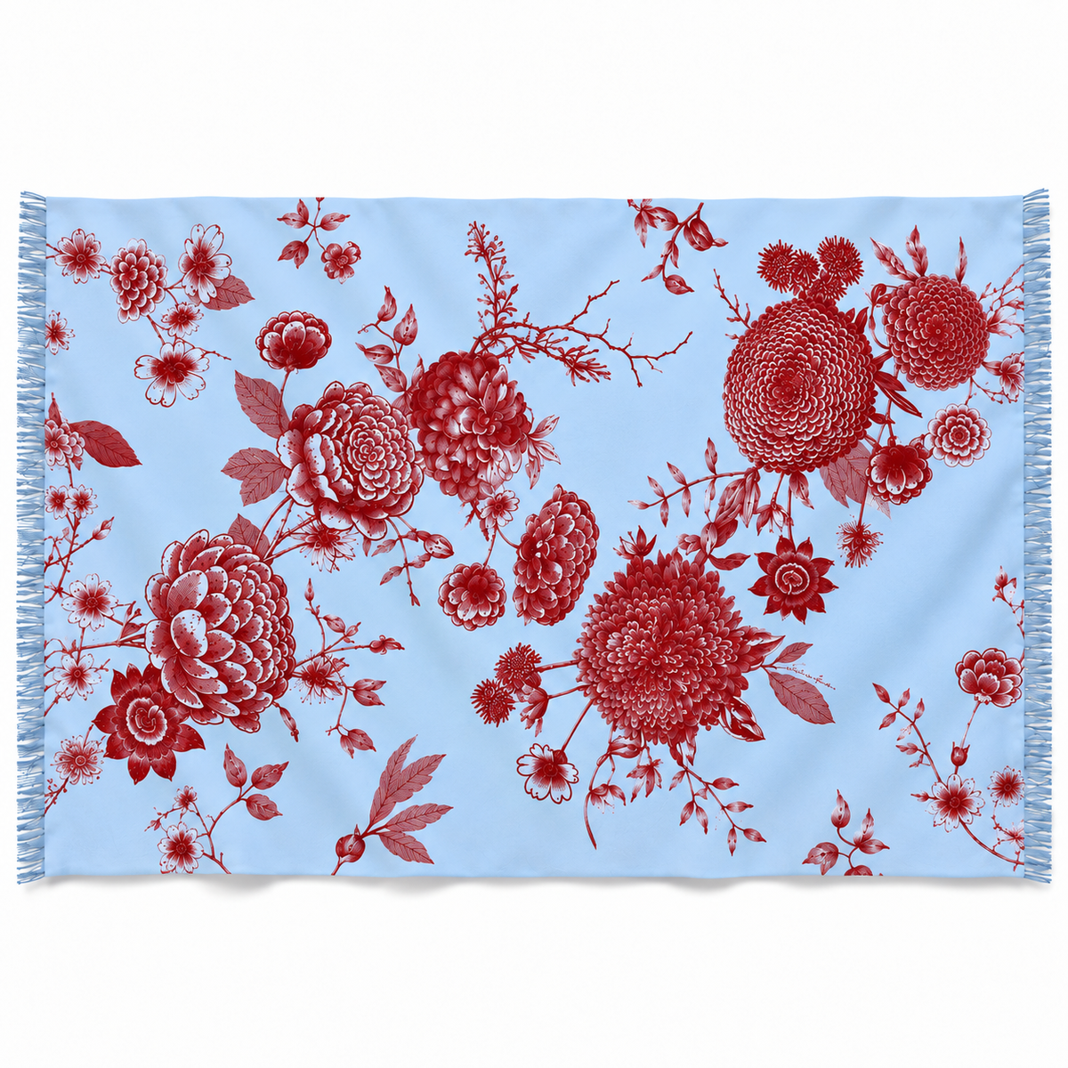 FLOWER EXPLOSION CASHMERE SCARF - LIGHT BLUE