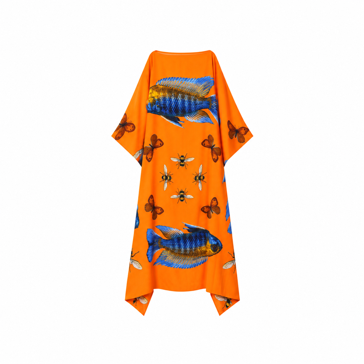 BUTTERFLY & FISH SILK TUNIC - ORANGE
