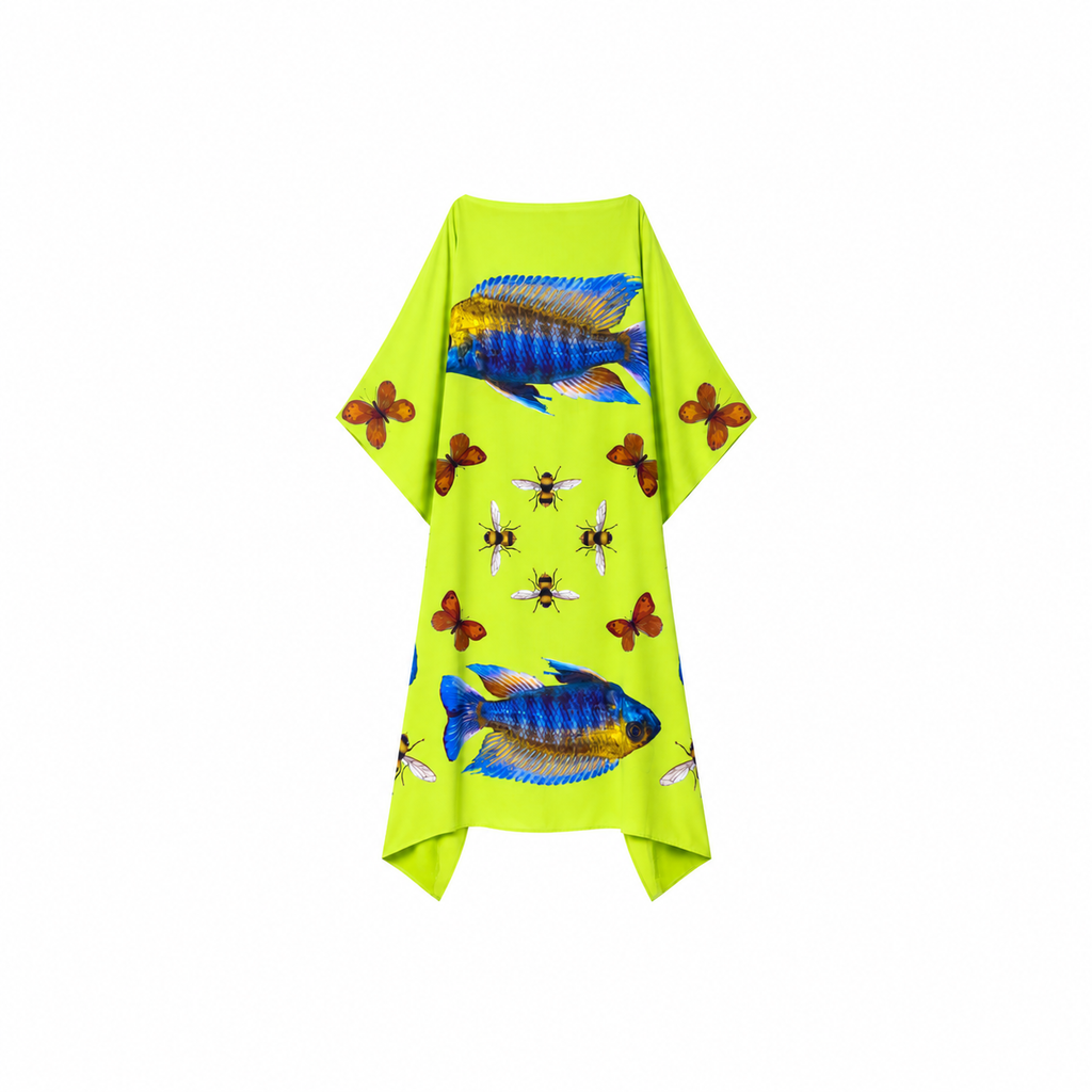 BUTTERFLY & FISH SILK TUNIC - GREEN
