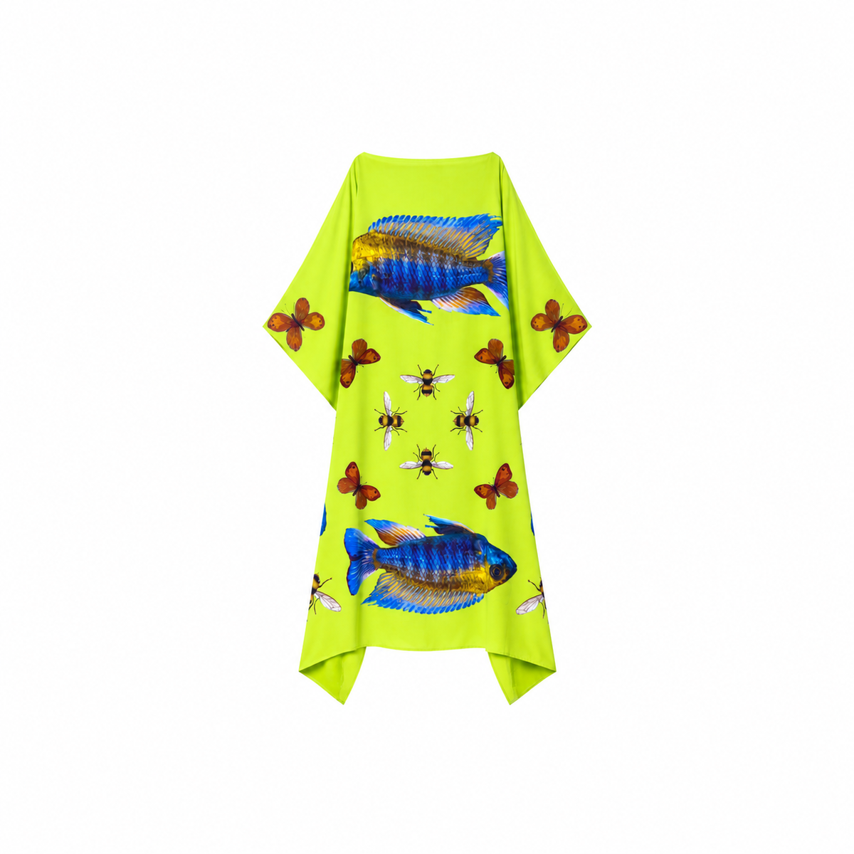 BUTTERFLY & FISH SILK TUNIC - GREEN