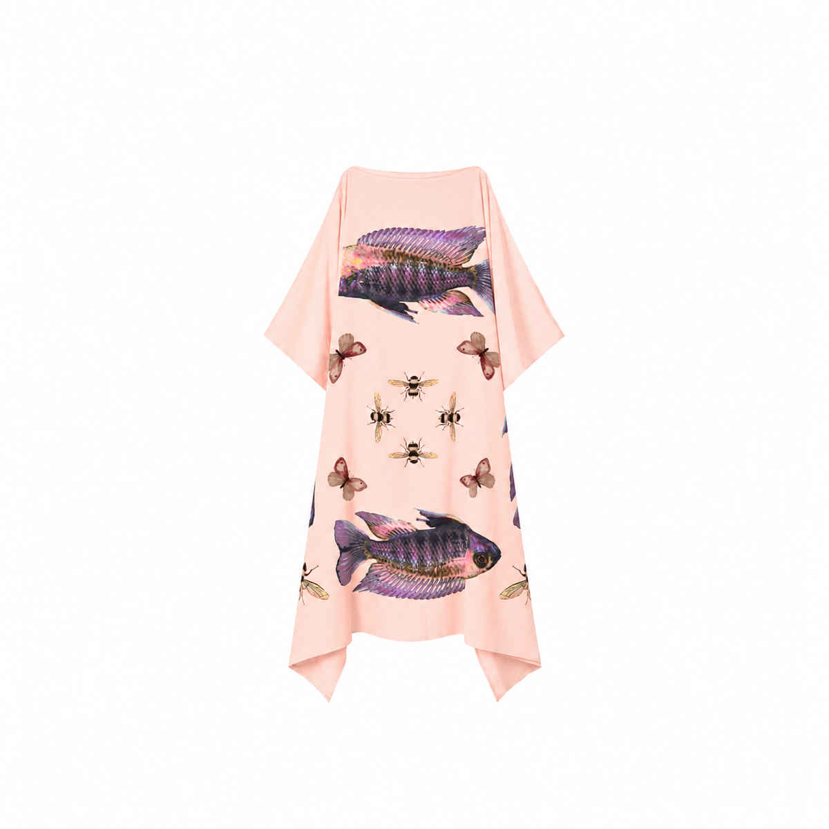 BUTTERFLY & FISH SILK TUNIC - TAUPE