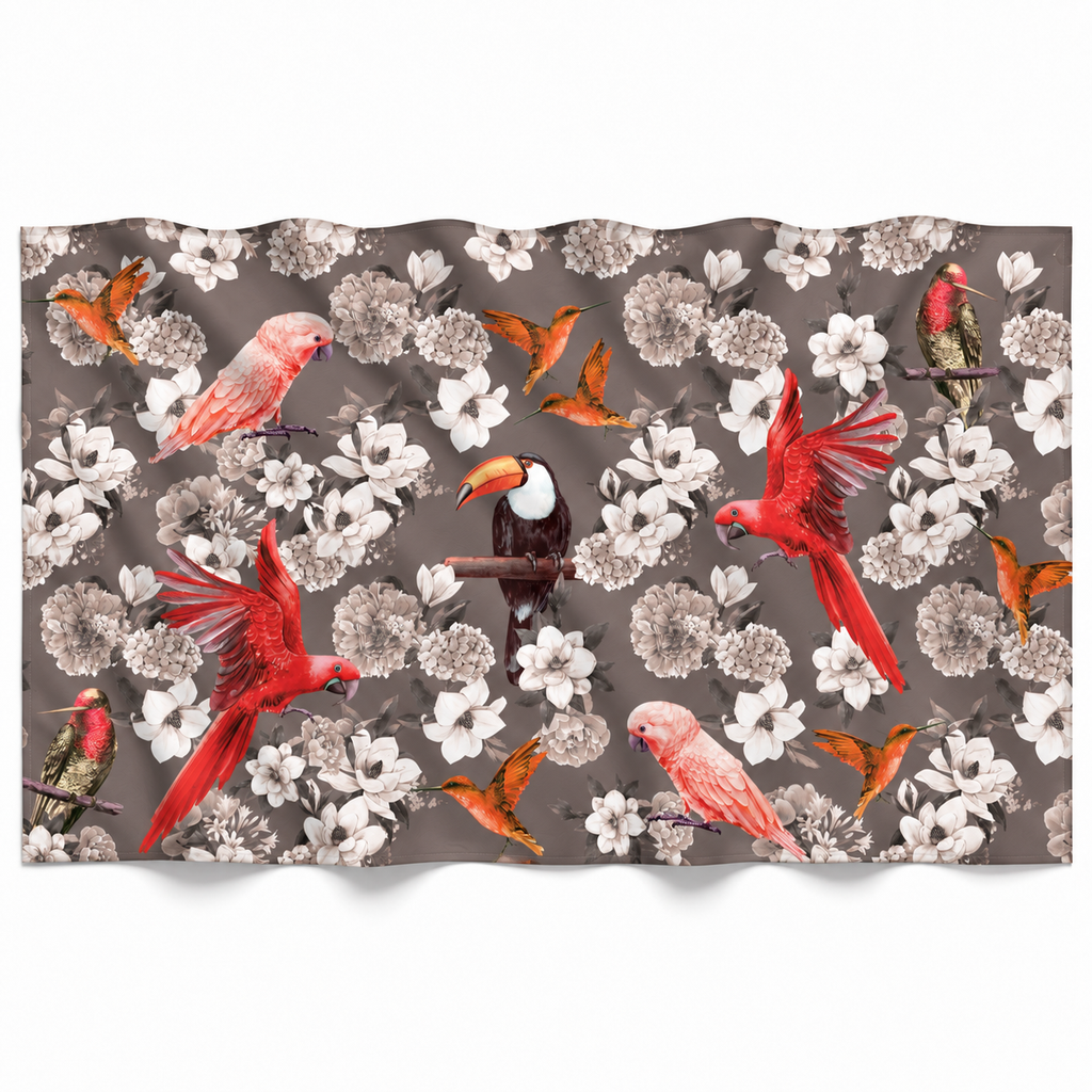 SUMMER BIRDS CASHMERE SCARF - GREY/ORANGE