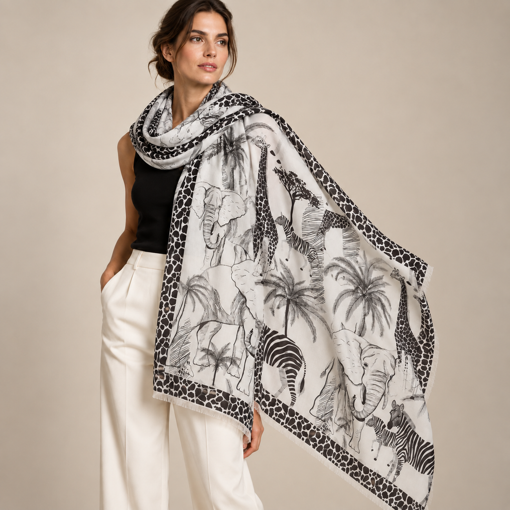 AFRIMALS CASHMERE FELTED SCARF - CHALK