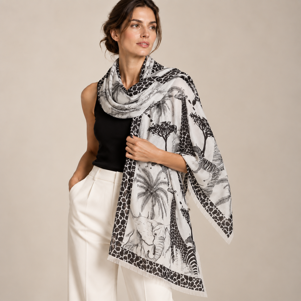 AFRIMALS CASHMERE FELTED SCARF - CHALK
