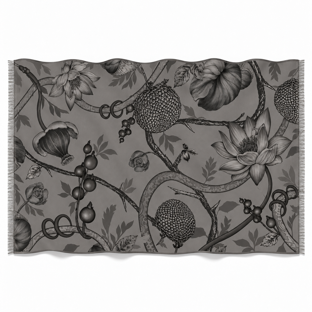 BOTANICAL FELTED CASHMERE  SCARF - GREY