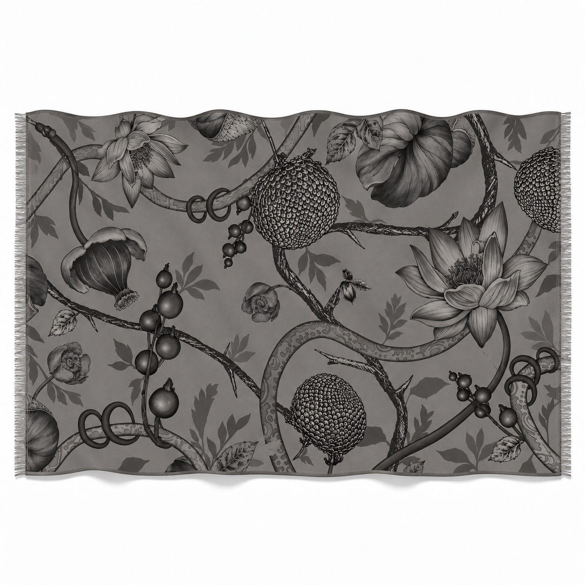 BOTANICAL FELTED CASHMERE  SCARF - GREY