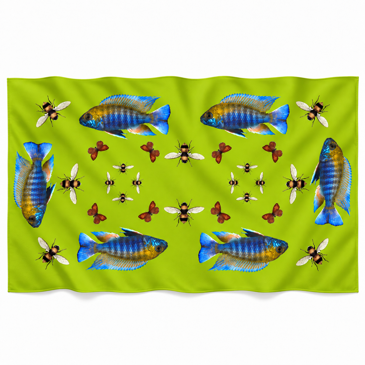 BUTTERFLY & FISH CASHMERE SCARF - GREEN