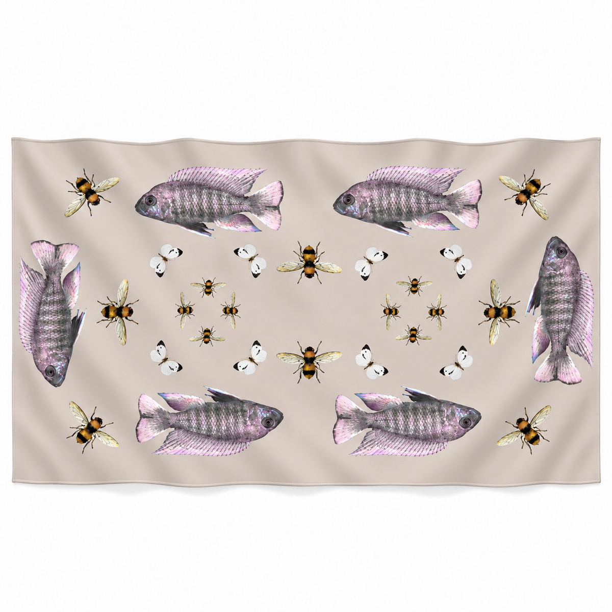 BUTTERFLY & FISH CASHMERE SCARF - TAUPE