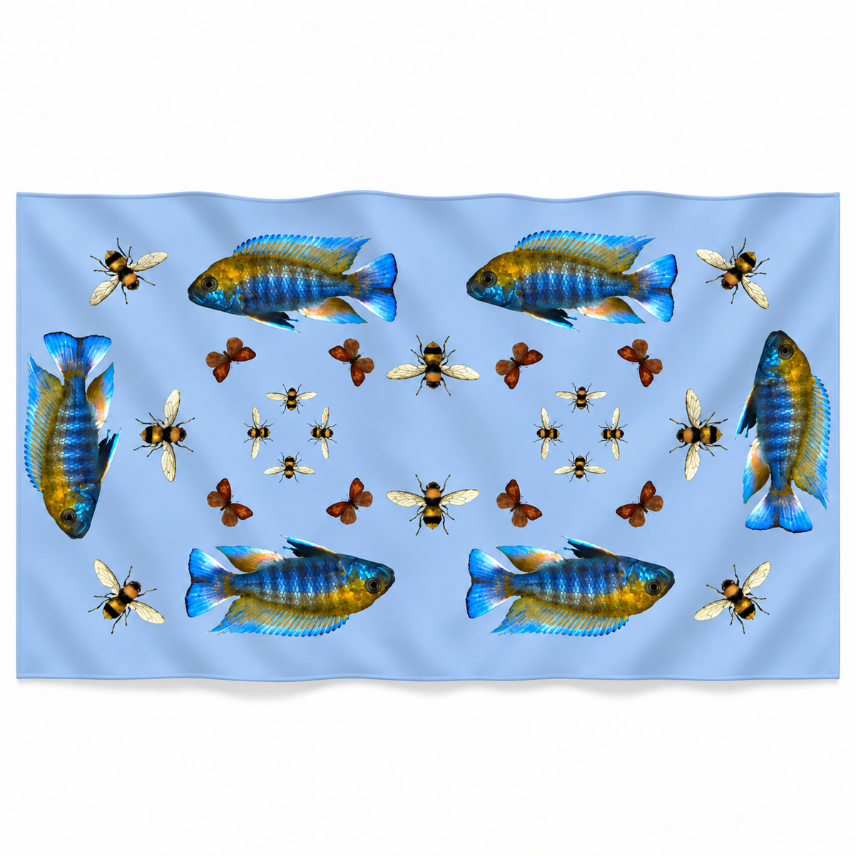 BUTTERFLY & FISH CASHMERE SCARF - BLUE