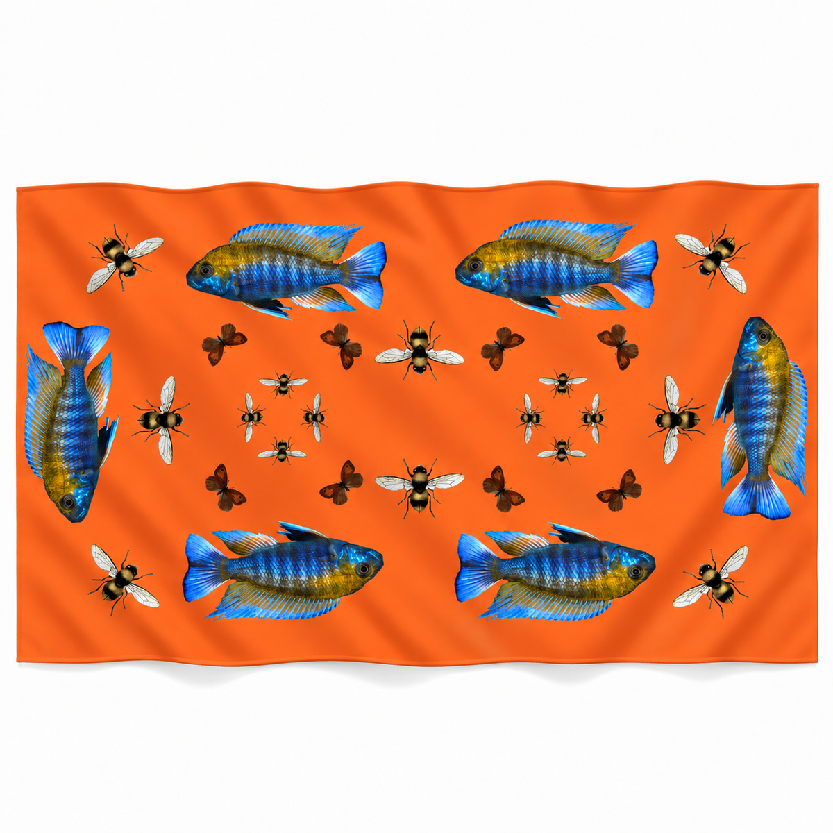 BUTTERFLY & FISH CASHMERE SCARF - ORANGE