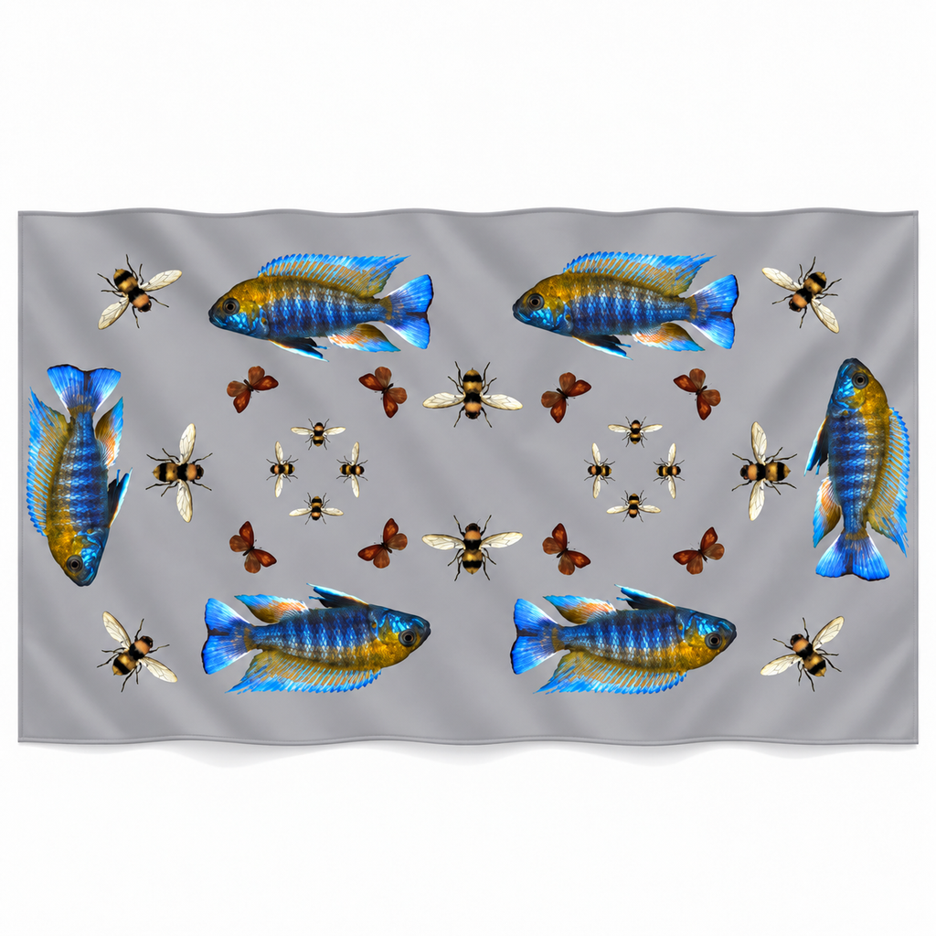 BUTTERFLY & FISH CASHMERE SCARF - GREY