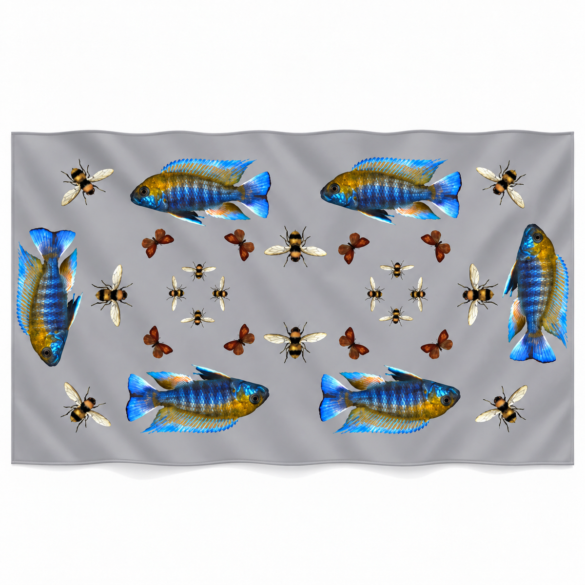 BUTTERFLY & FISH CASHMERE SCARF - GREY