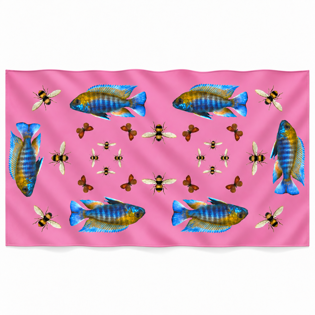 BUTTERFLY & FISH CASHMERE SCARF - PINK