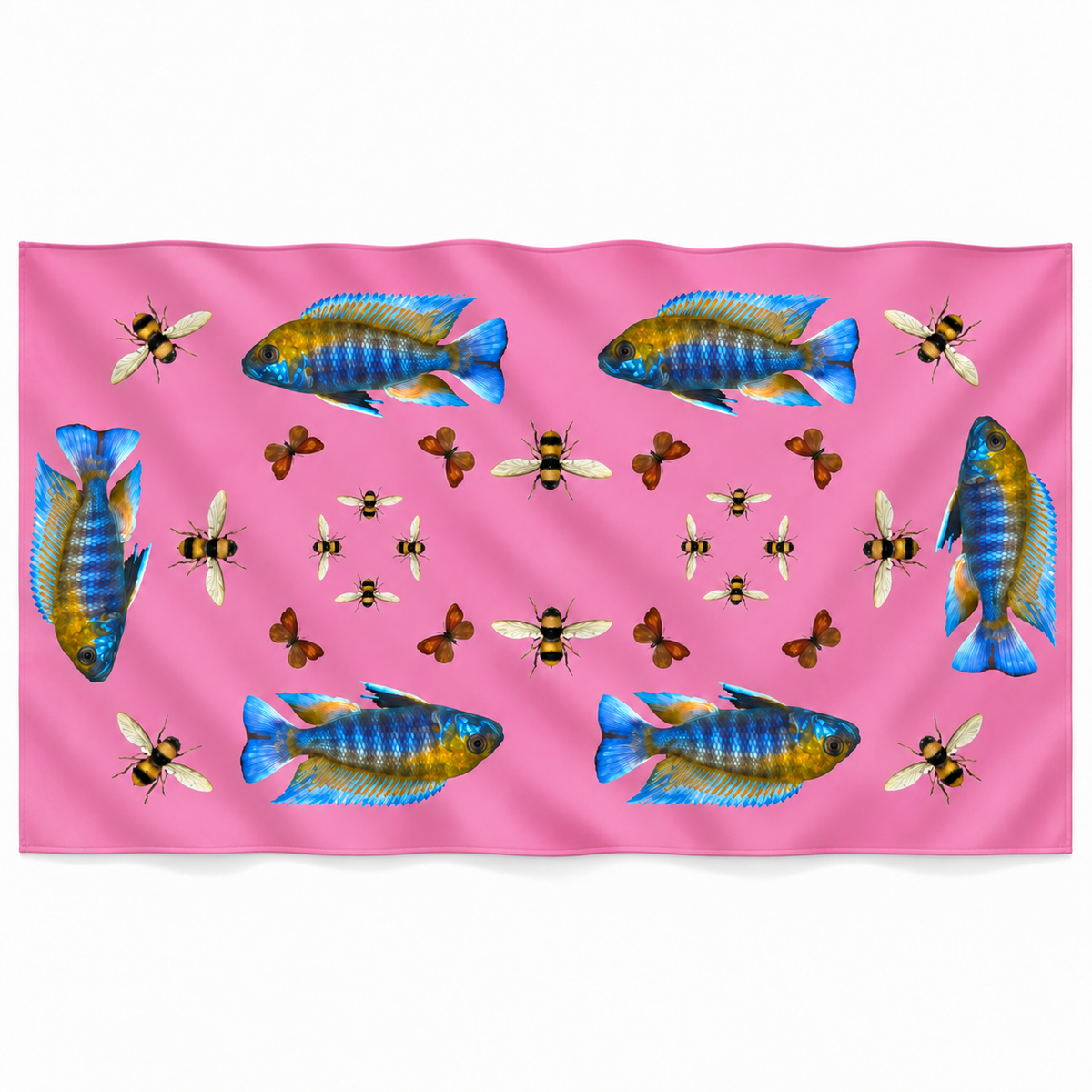 BUTTERFLY & FISH CASHMERE SCARF - PINK