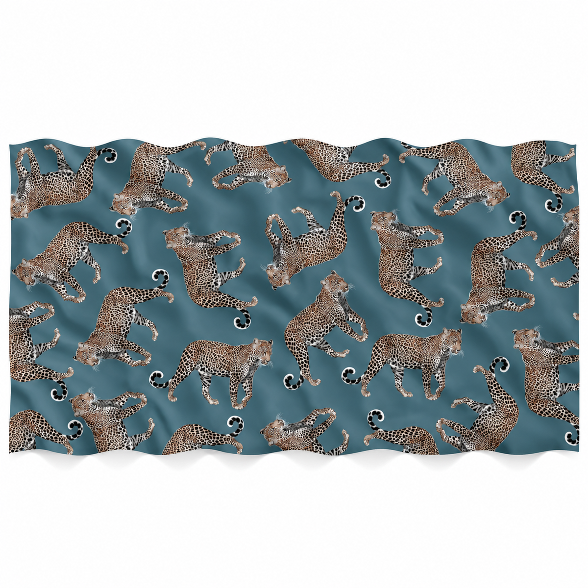 LEOPARD NATURAL CASHMERE SCARF - PETROL