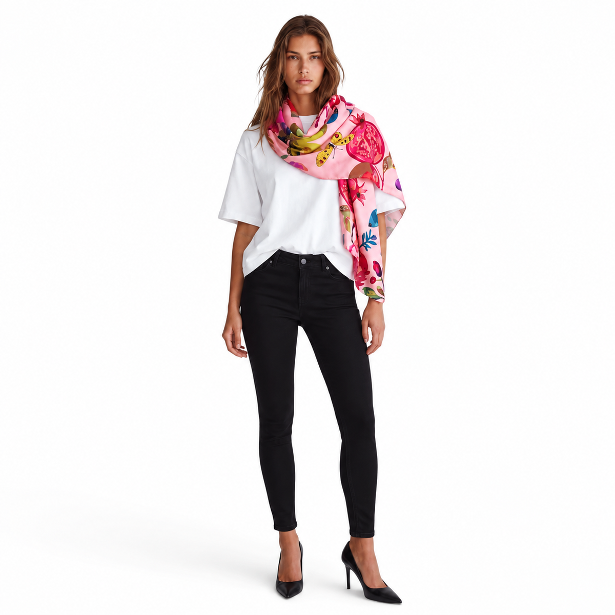 POMONA DIGITAL PRINTED SCARF - LIGHT ROSE