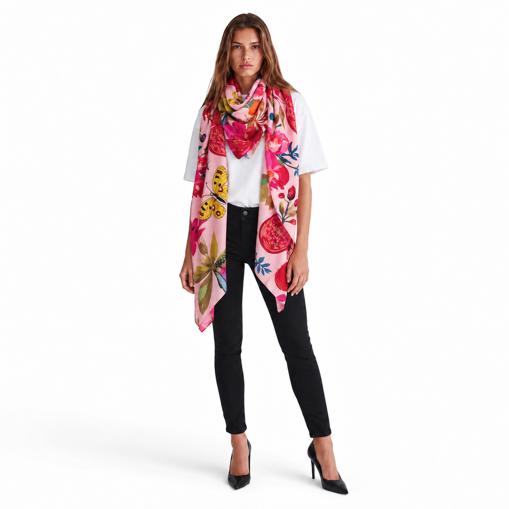 POMONA DIGITAL PRINTED SCARF - LIGHT ROSE