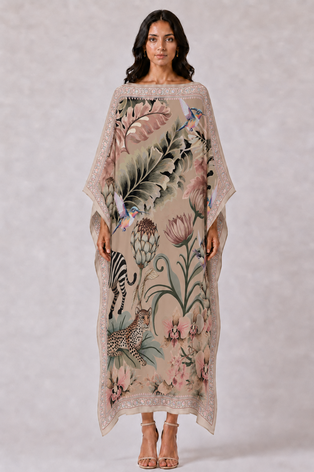 ZEBRA SILK TUNIC- TAUPE