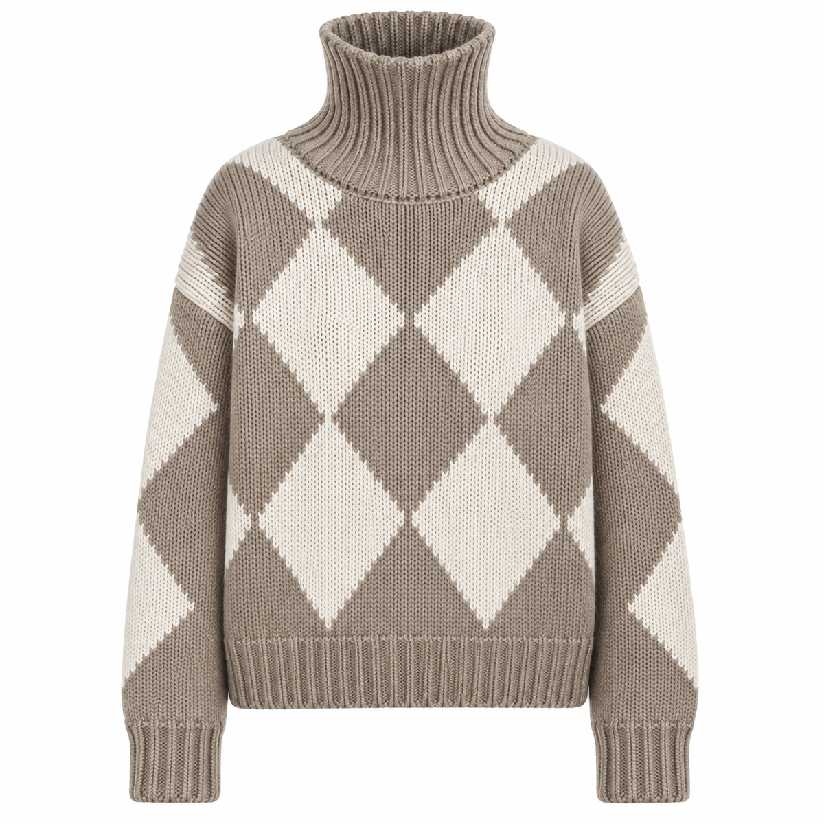 GABRIELLE DIAMOND SWEATER - ECOGRAVEL/CHALK