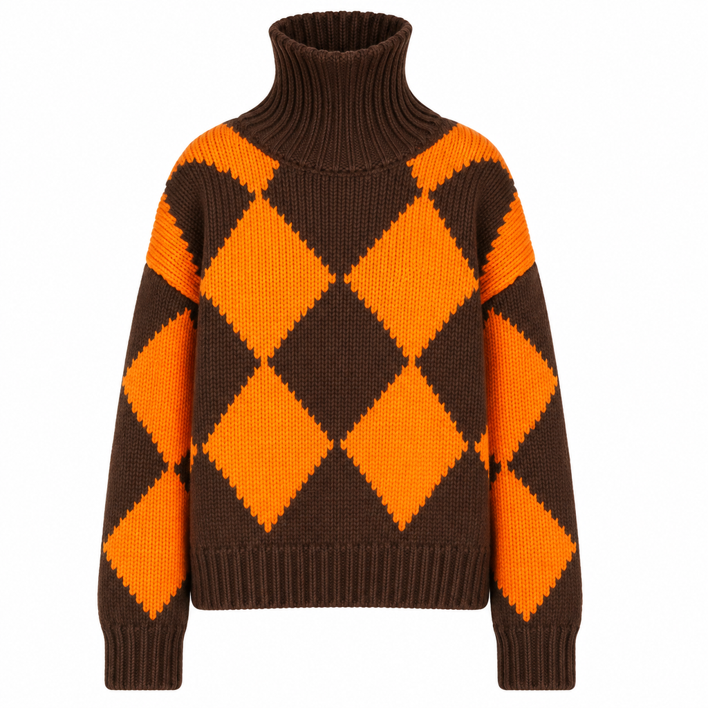 GABRIELLE DIAMOND SWEATER - TREACLE/ORANGE